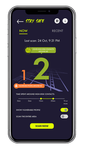 Smartphone mockup of the stay safe screen